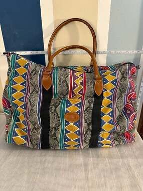 Vintage 90s Gitano Abstract Snakeskin Print Canvas Weekender Duffle Bag